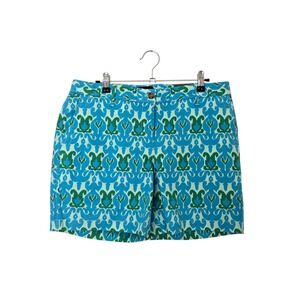 Talbots Relaxed Chino Short Women 8P Blue Green Ikat Damask NWT 6 Inch Inseam